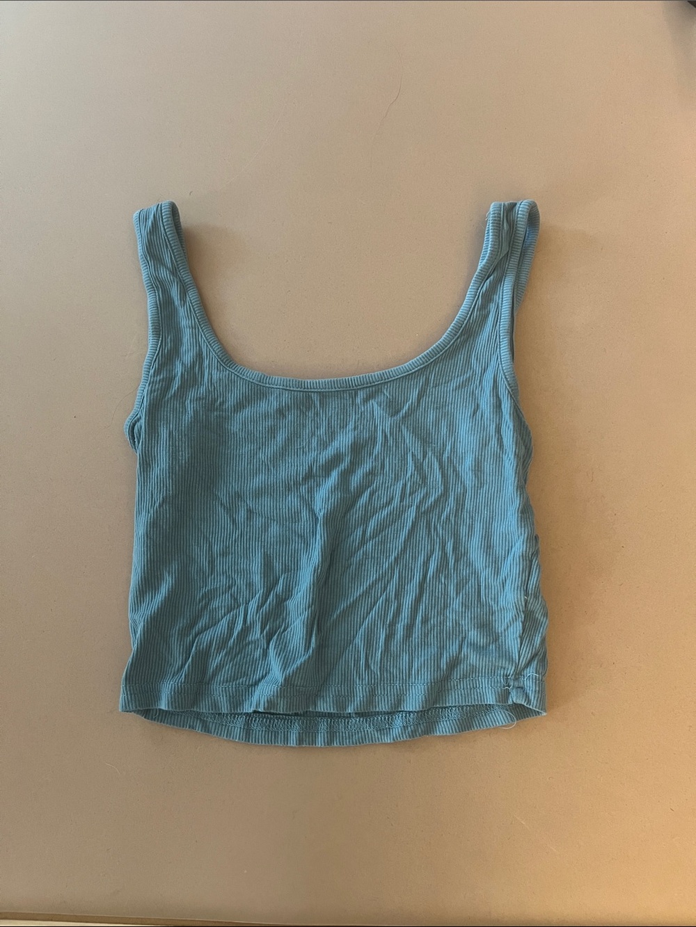 SHEIN Light Blue Ribbed Scoop Tank Top